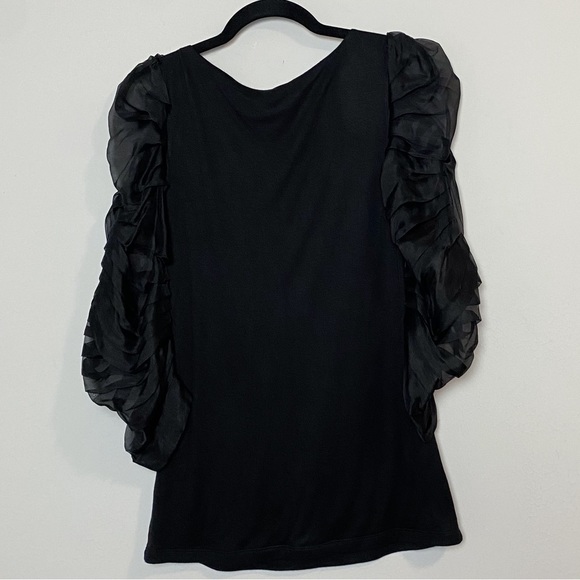 Katharine Kidd Pleated Sheer Sleeve Black Top - Picture 8 of 10